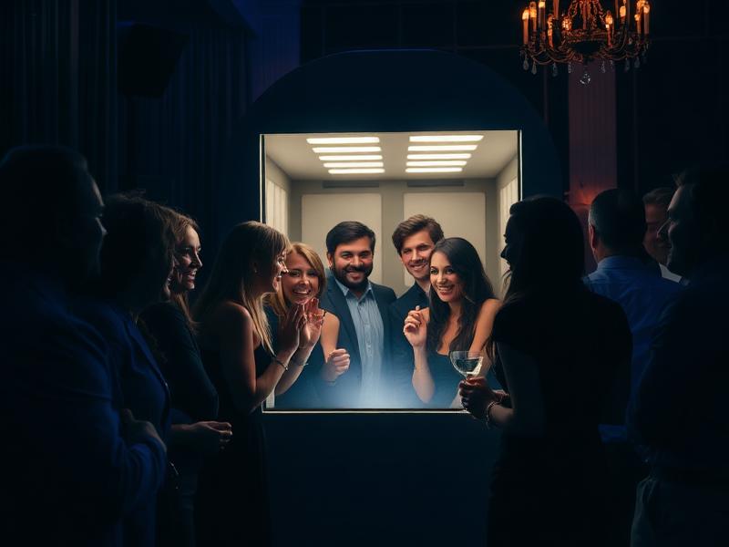 Fotobås på ett kvällsevent med gäster framför kameran